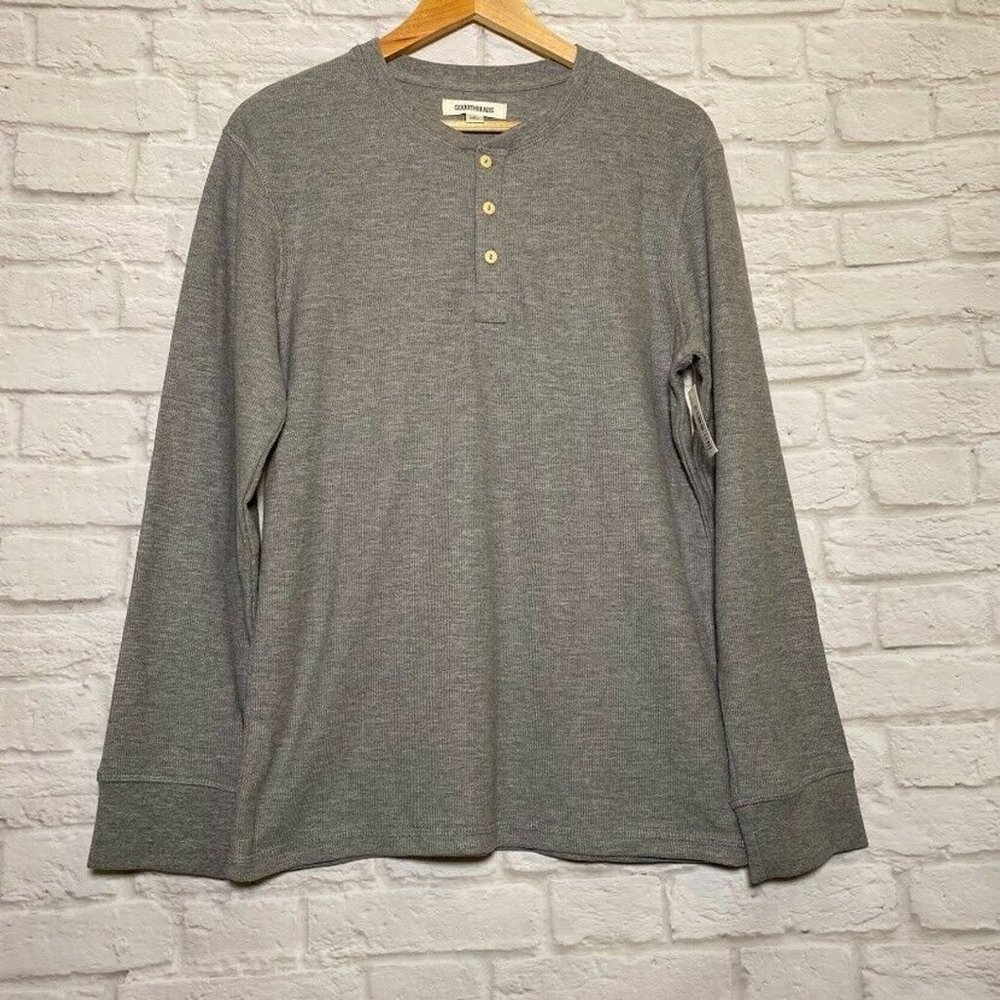 Goodthreads Men's Slub Thermal Henley Grey Medium